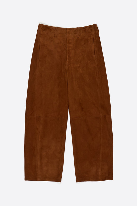 Caramel leather barrel leg trousers