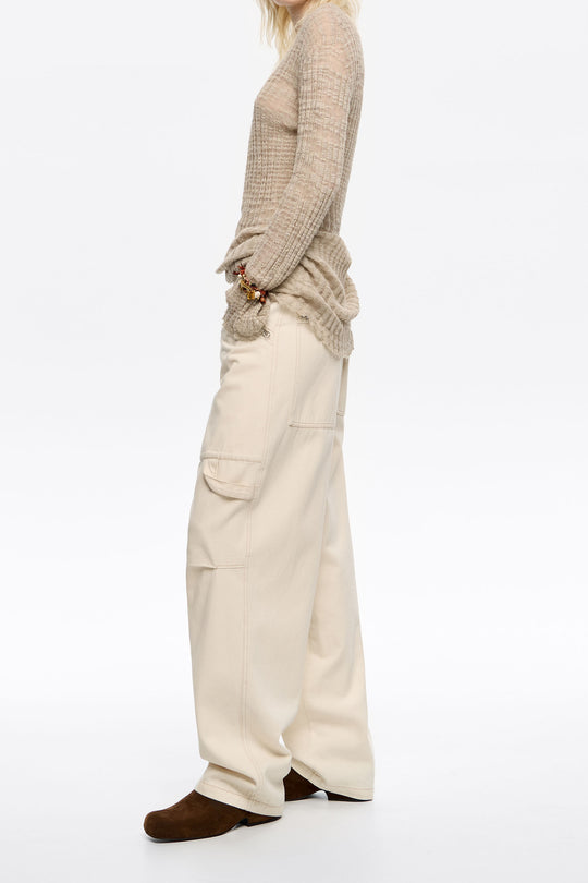 Ivory denim trousers with zips