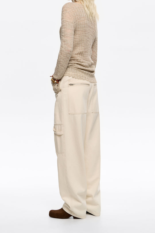 Ivory denim trousers with zips