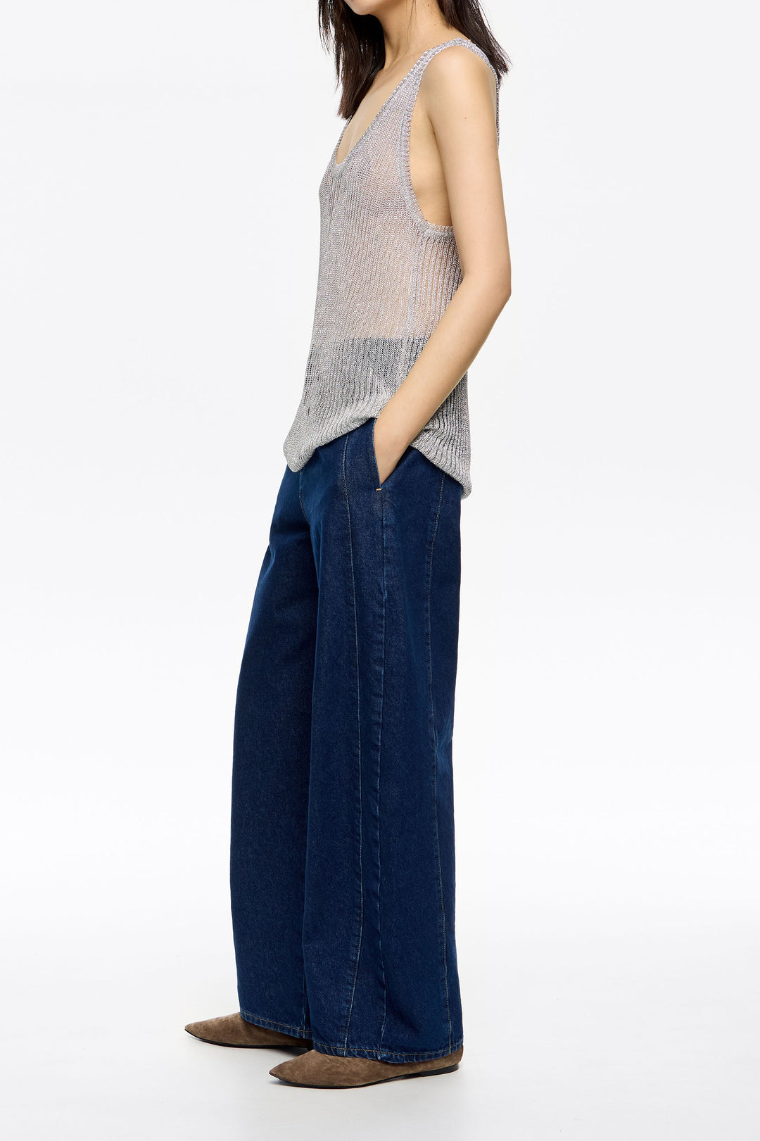 Dark blue buckled denim jeans