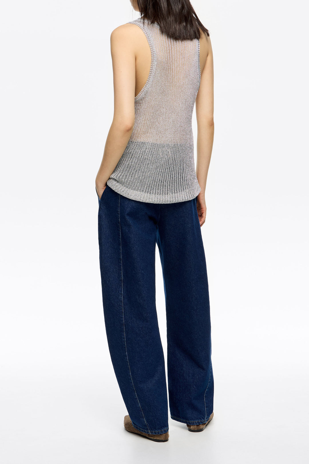 Dark blue buckled denim jeans