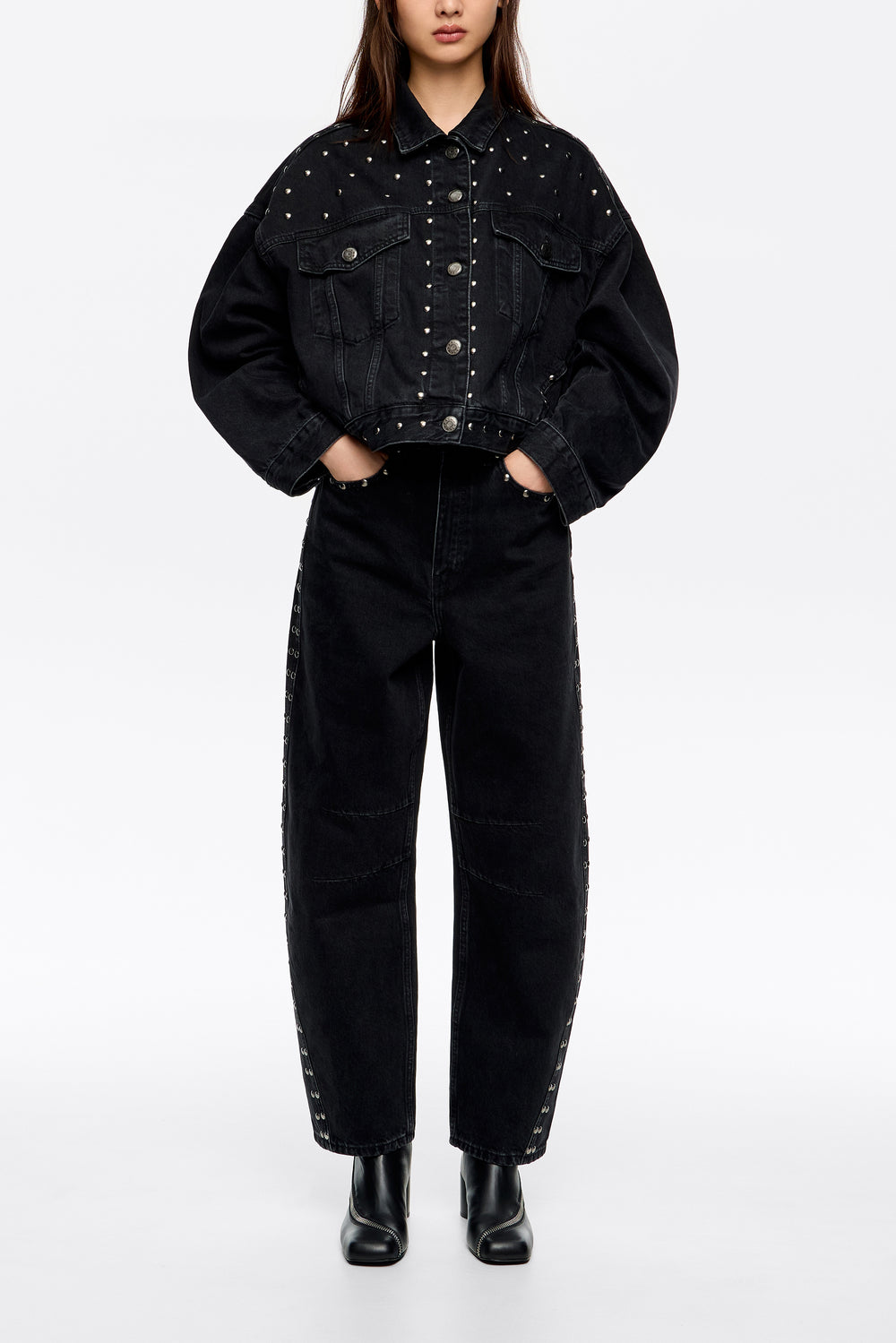 BARREL - Black studded trousers
