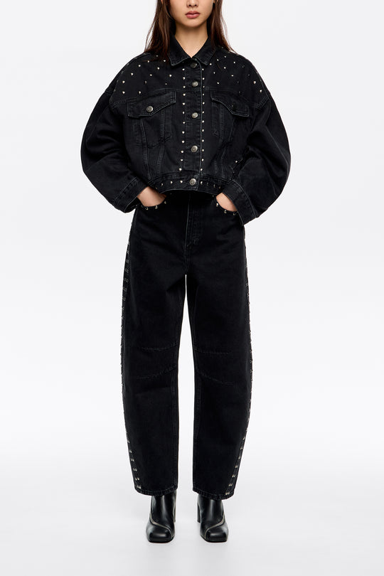BARREL - Black studded trousers
