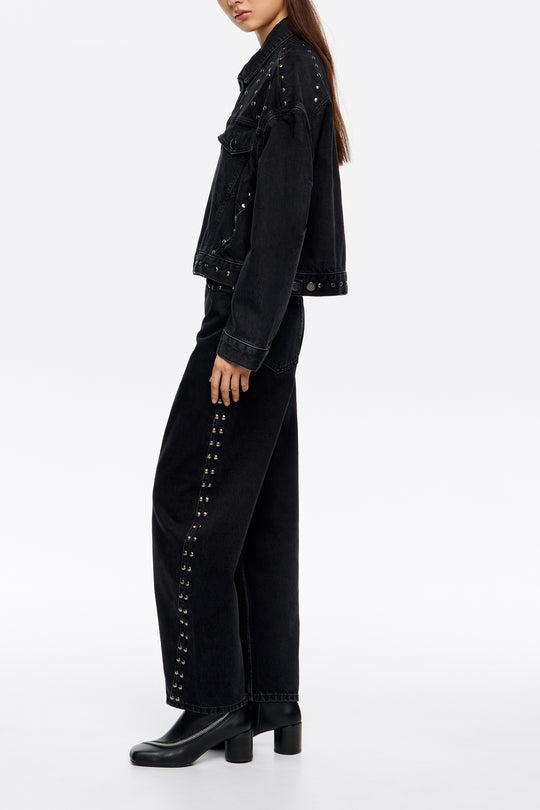 BARREL - Black studded trousers
