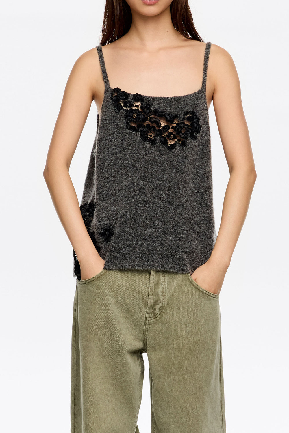 Dark gray mohair lace top