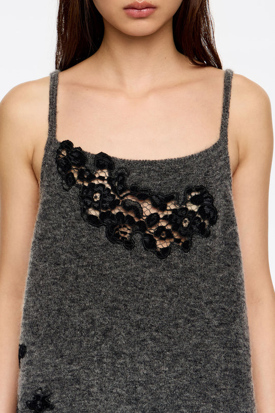 Dark gray mohair lace top