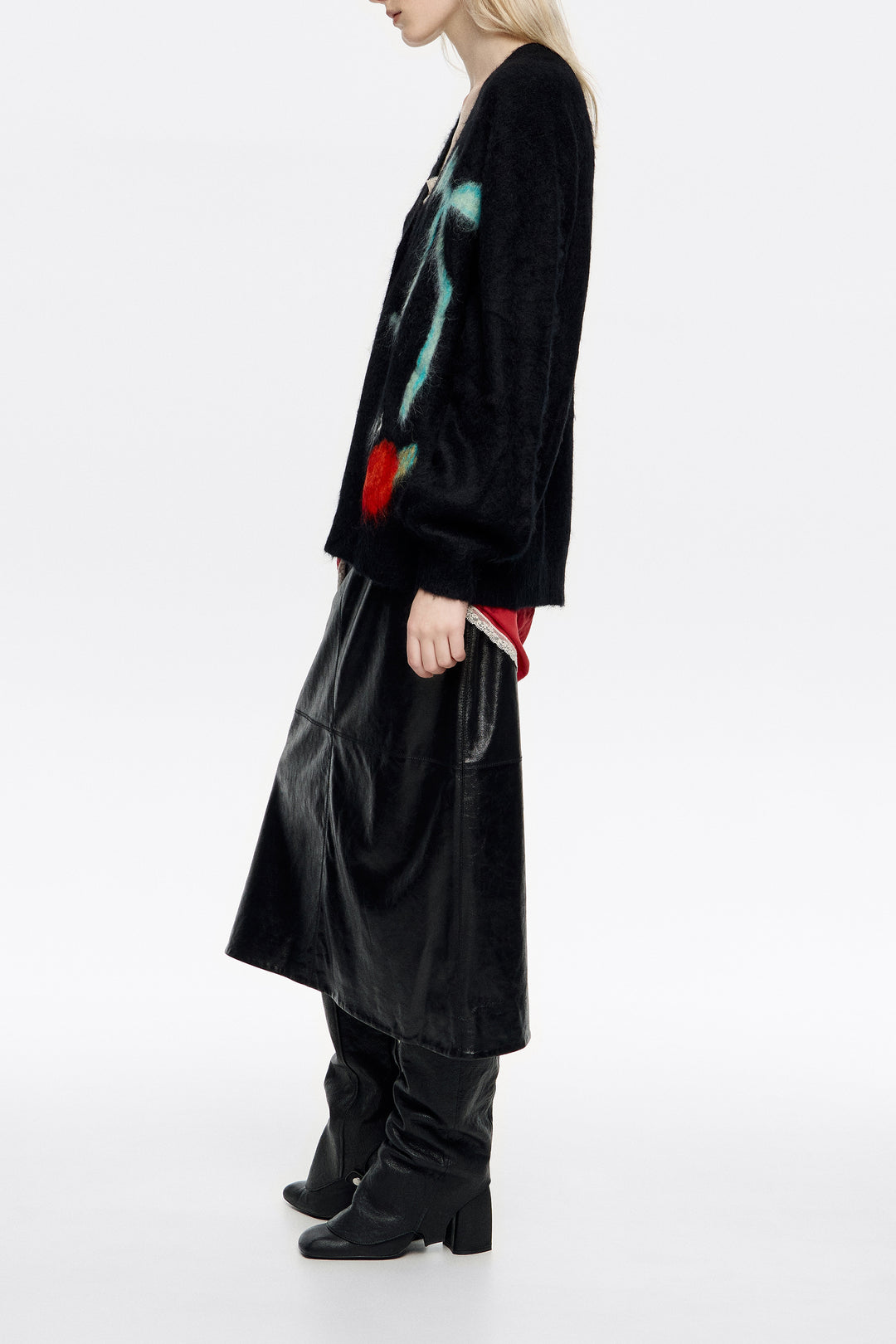 Long black cardigan with multicolored bows