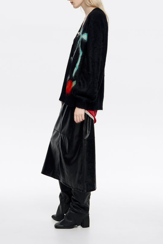 Long black cardigan with multicolored bows