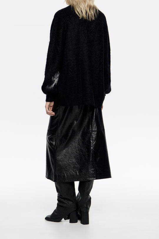 Long black cardigan with multicolored bows