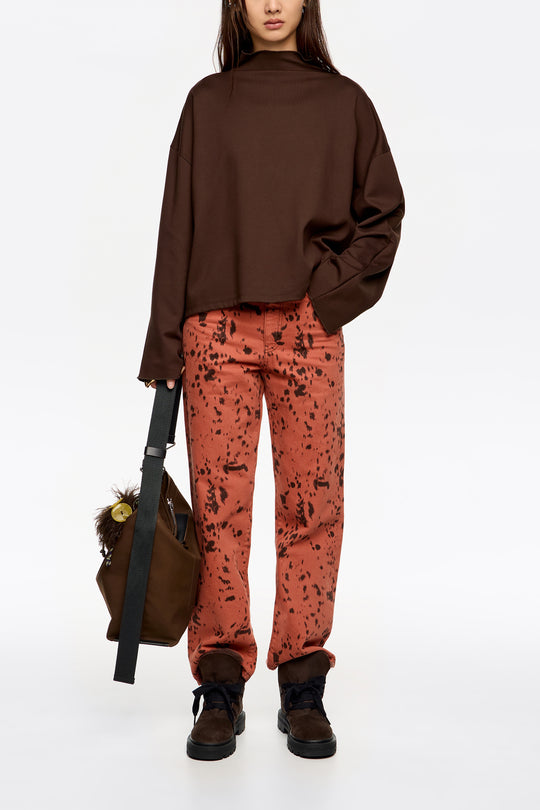 Dark brown ponte di roma high neck T-shirt