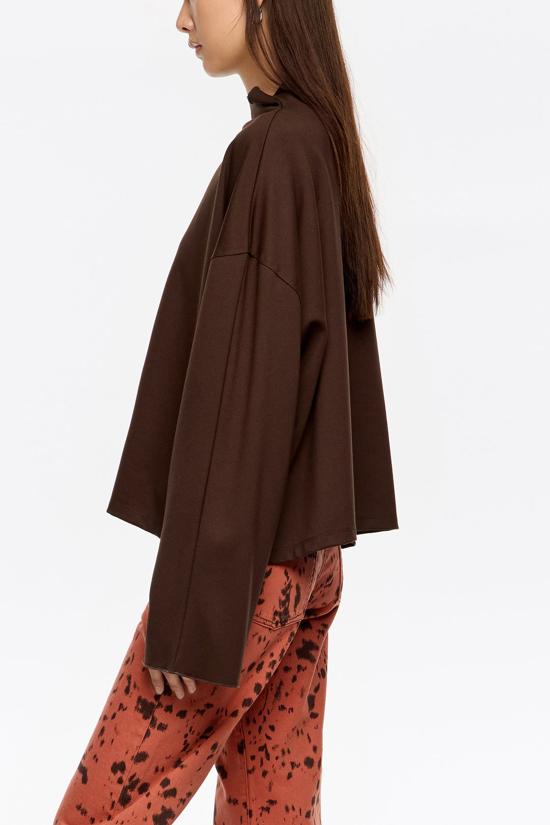 Dark brown ponte di roma high neck T-shirt