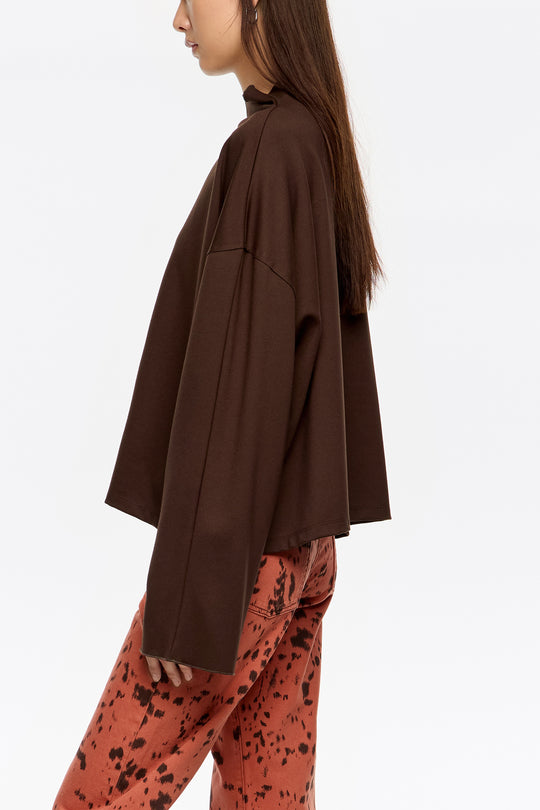 Dark brown ponte di roma high neck T-shirt