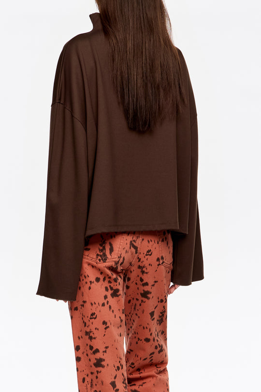 Dark brown ponte di roma high neck T-shirt