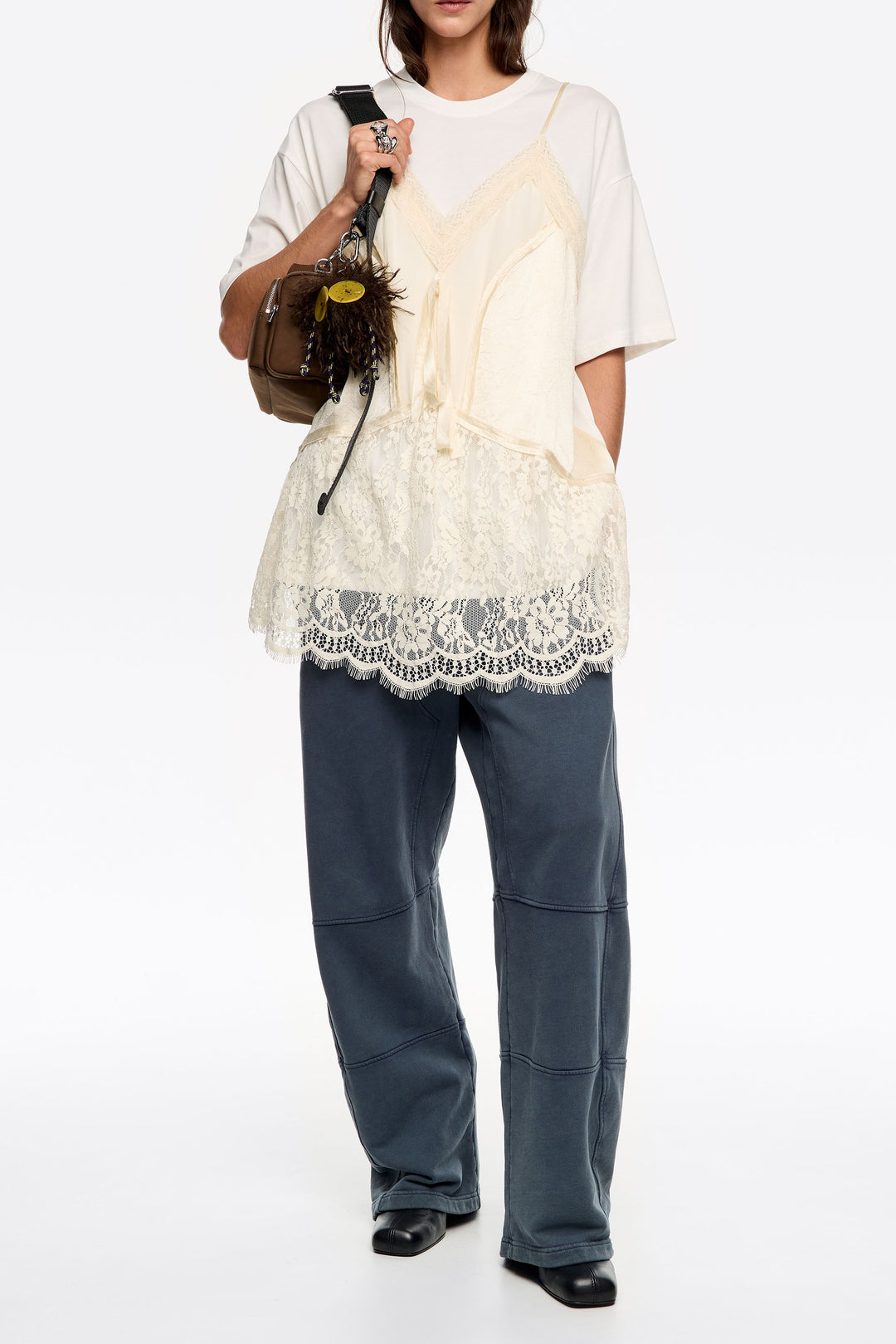 Ivory lace layer T-shirt top