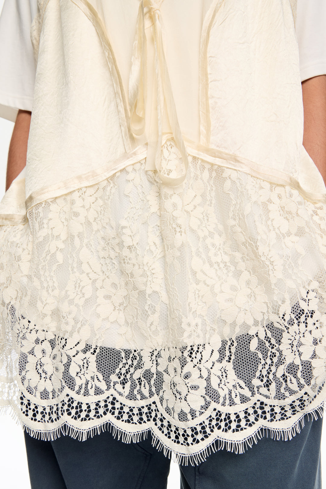 Ivory lace layer T-shirt top