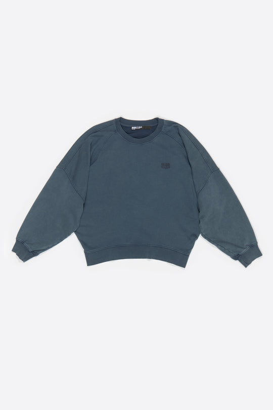 Blue-gray embroidered logo balloon sweatshirt