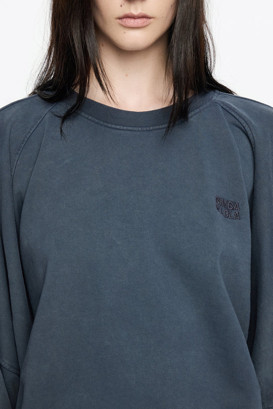 Blue-gray embroidered logo balloon sweatshirt