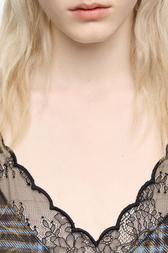 Blue Ikatmix lace double-layer strappy dress