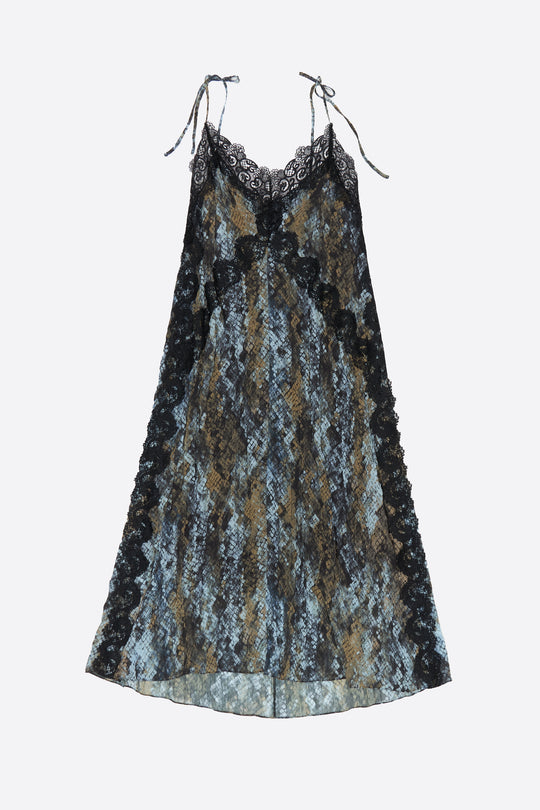 Khaki Snake pleated lace dress