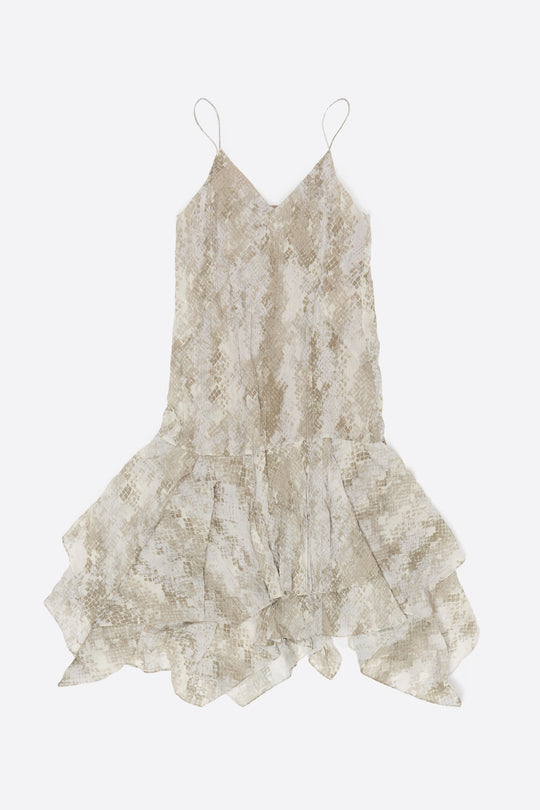 Taupe Snake asymmetric pleated dress