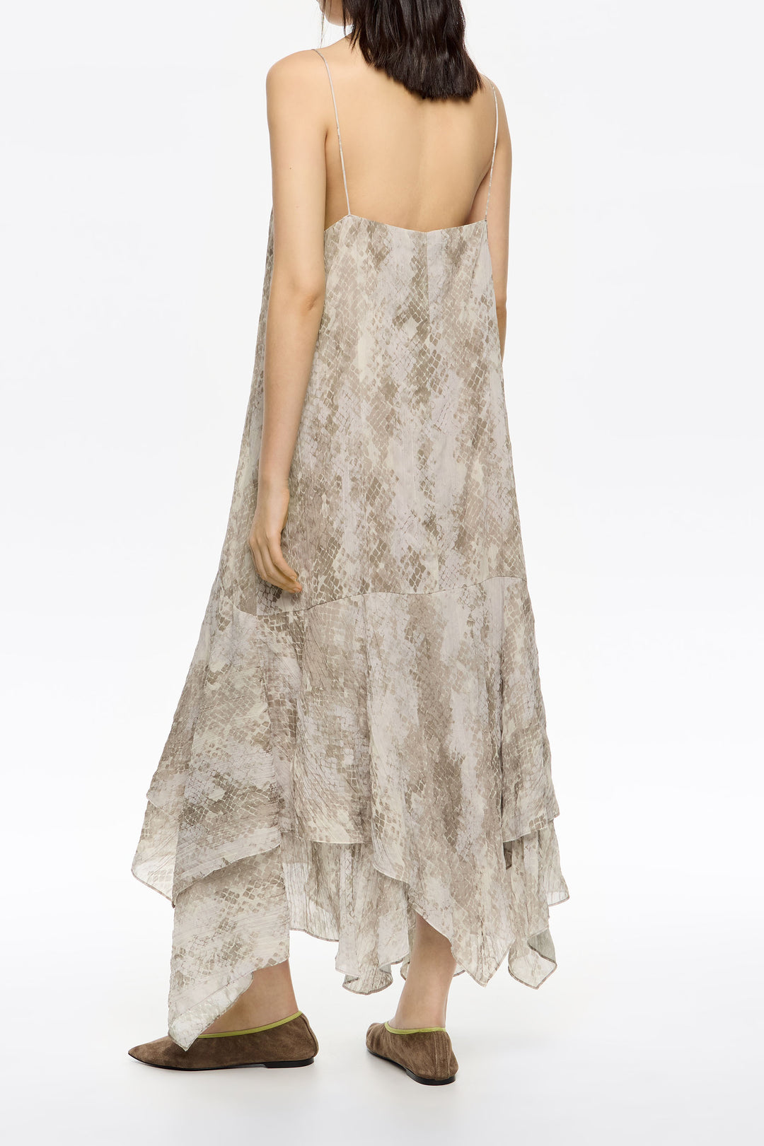 Taupe Snake asymmetric pleated dress