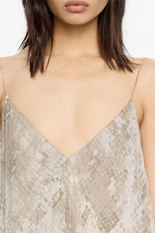 Taupe Snake asymmetric pleated dress