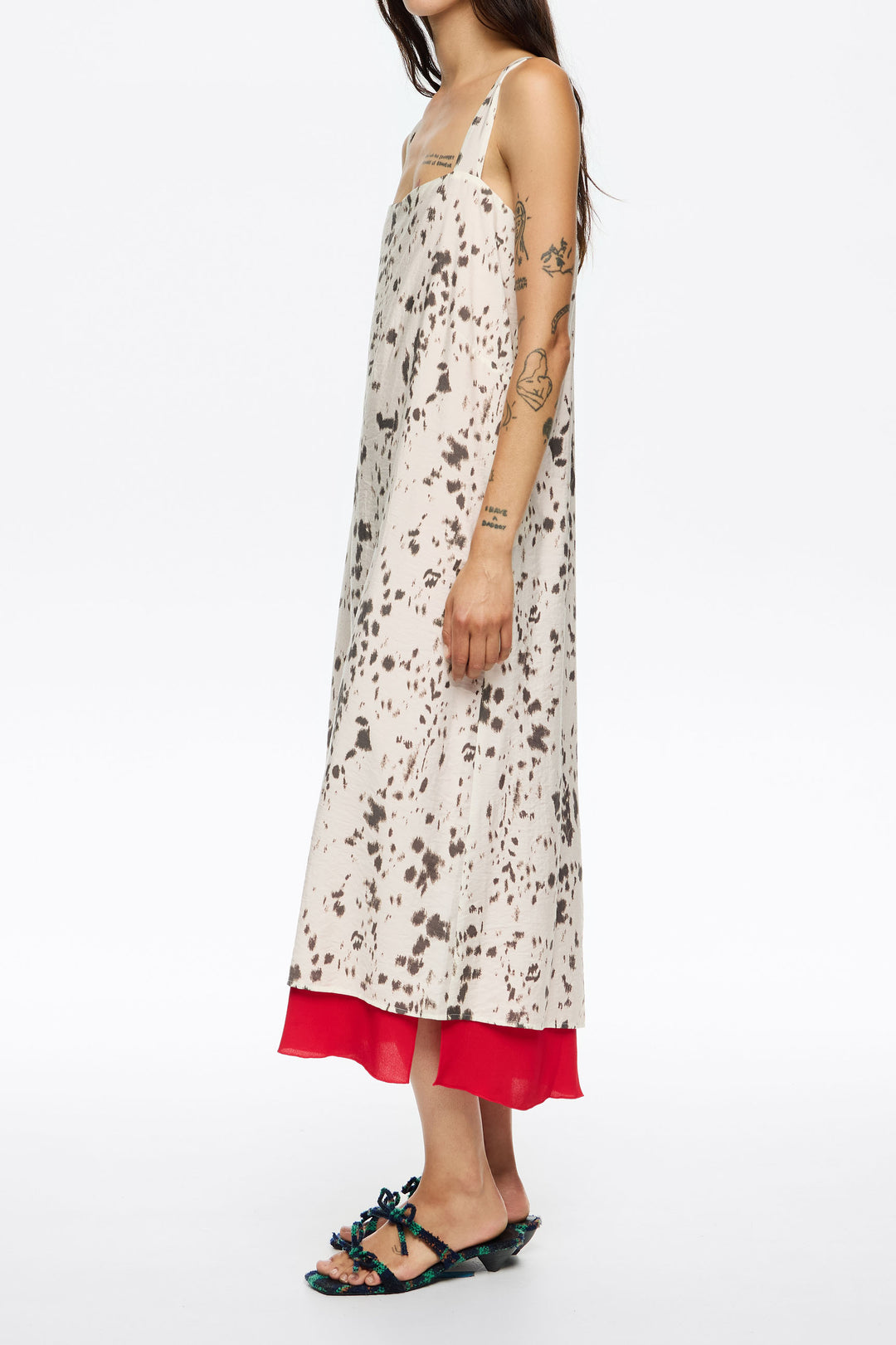 Ivory Lynx contrast hem straight cut dress