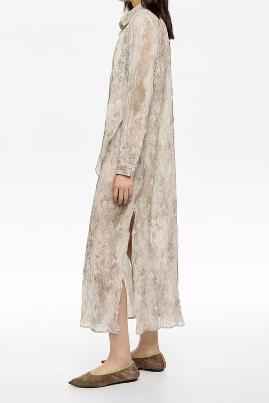 Taupe Snake maxi tie pleated dress