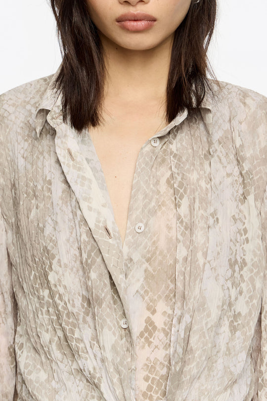 Taupe Snake maxi tie pleated dress