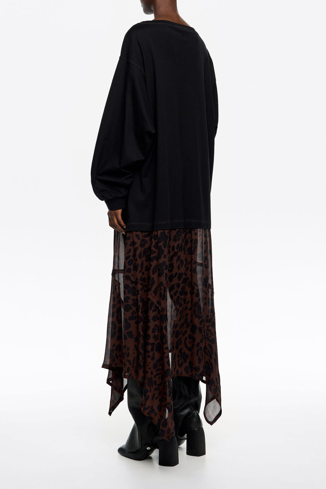 Dark brown Big Leopard 2 in 1 dress with asymmetric skirt