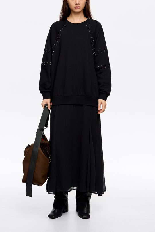 Washed black studded sweatshirt dress