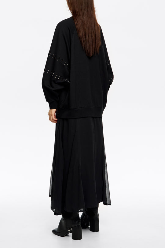 Washed black studded sweatshirt dress