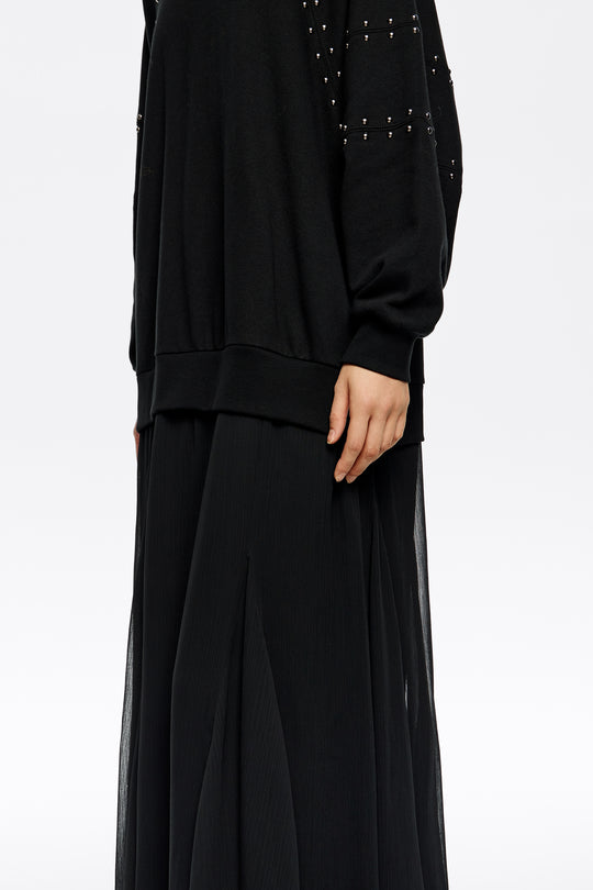 Washed black studded sweatshirt dress