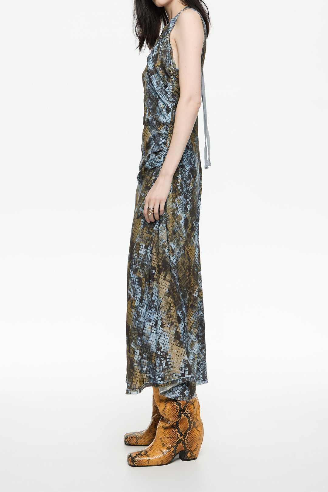 Khaki Snake ruched dress