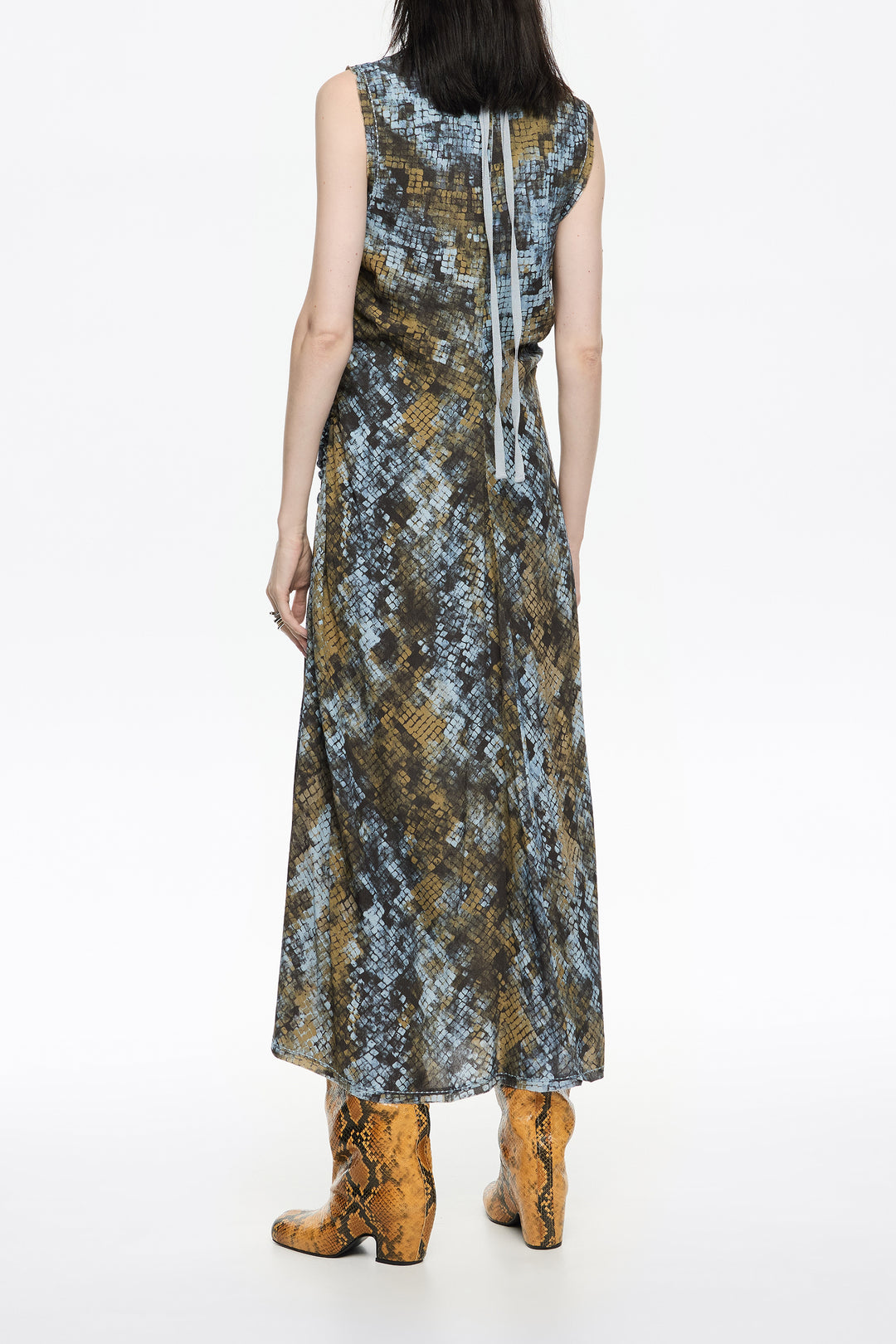 Khaki Snake ruched dress