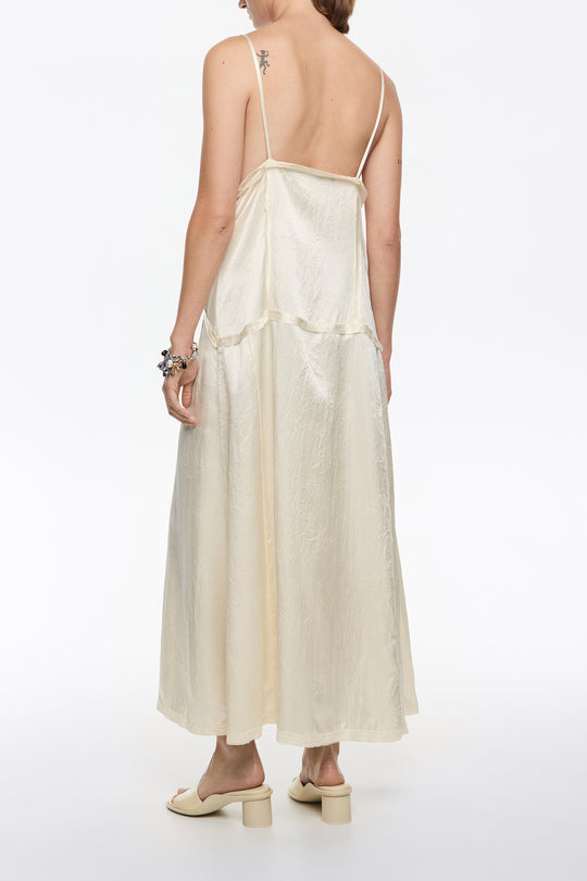 Beige mixed fabrics straight cut midi dress