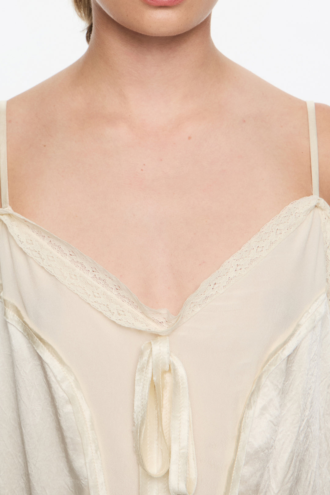 Beige mixed fabrics straight cut midi dress