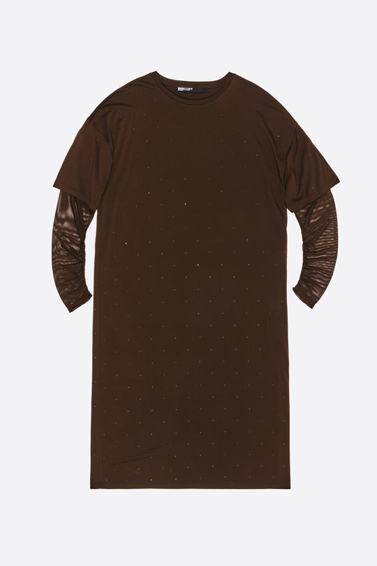Dark brown tulle sleeve dress