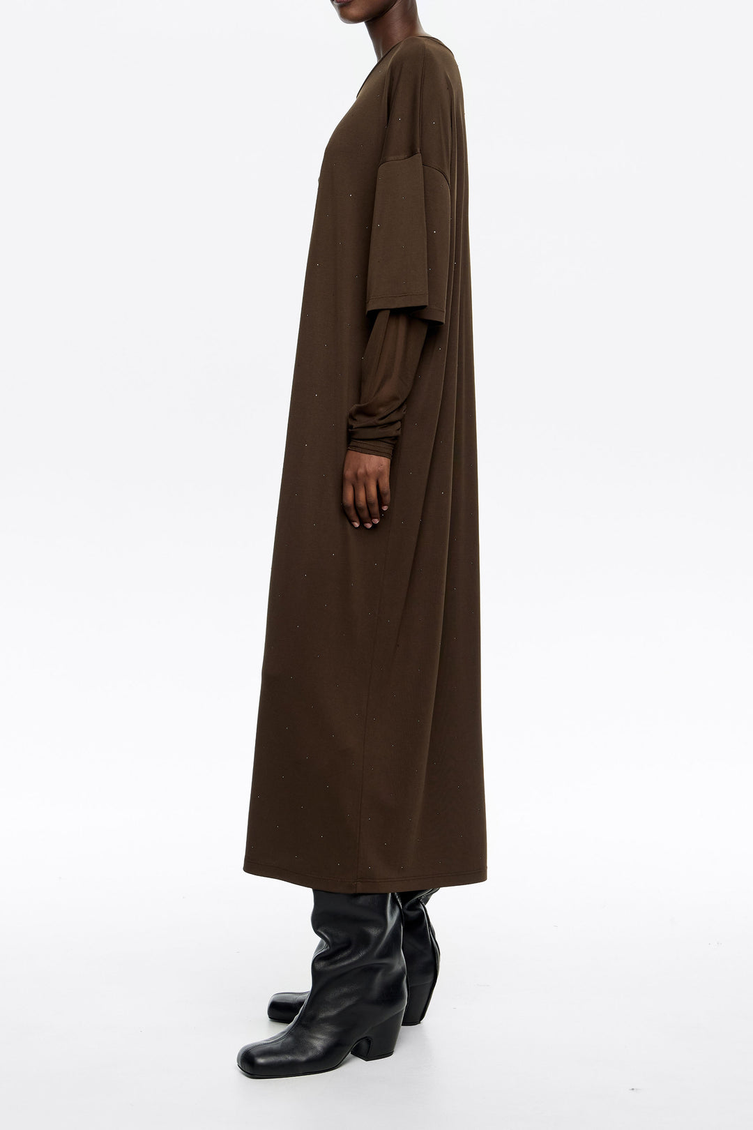 Dark brown tulle sleeve dress