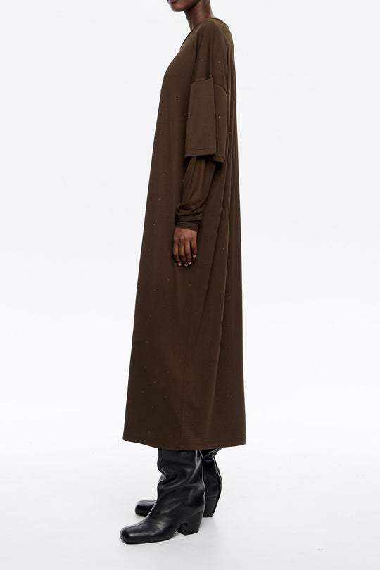 Dark brown tulle sleeve dress