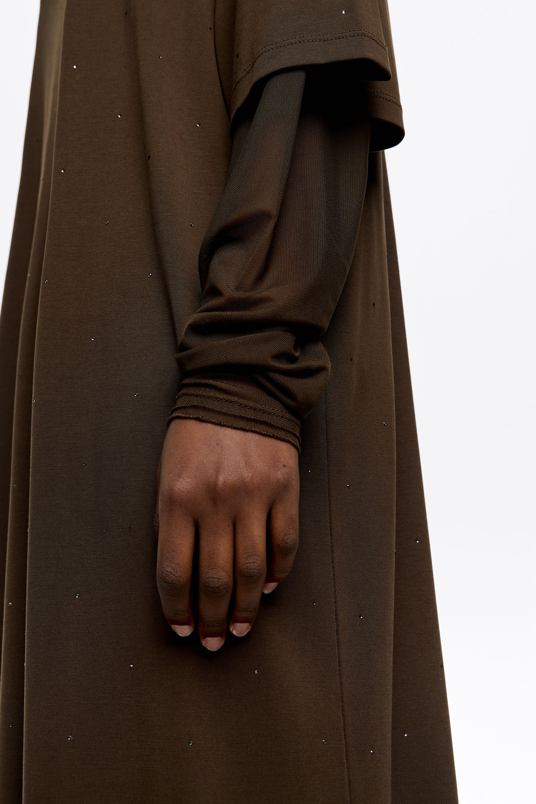 Dark brown tulle sleeve dress