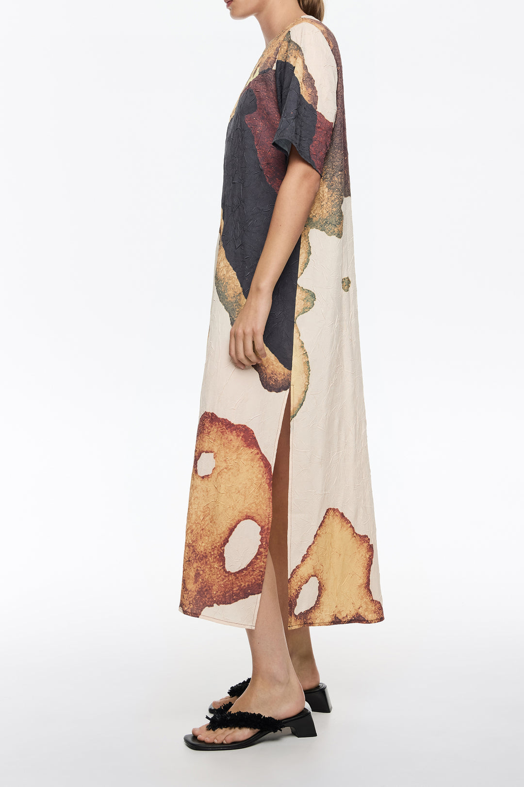 Light yellow Abstract straight cut maxi dress with cut-outs