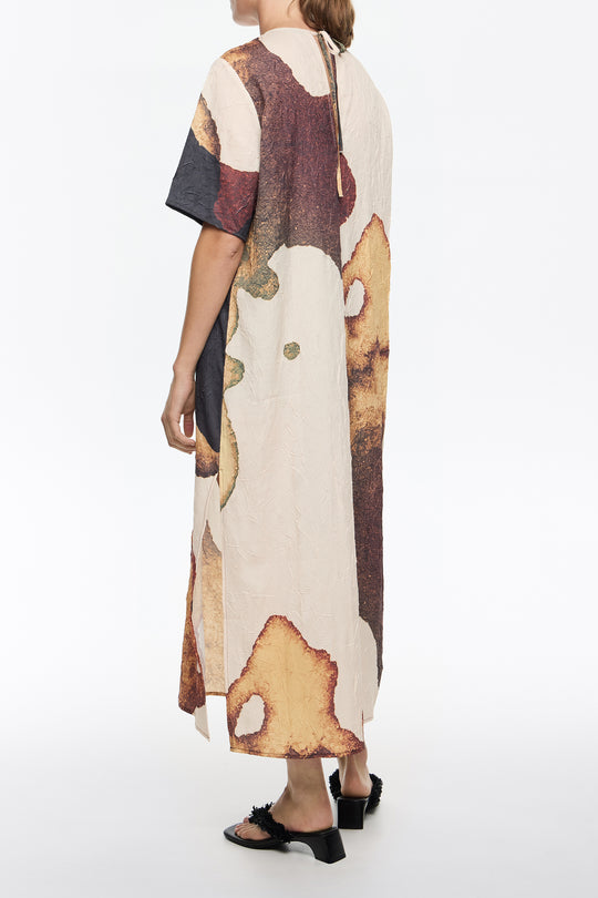 Light yellow Abstract straight cut maxi dress with cut-outs