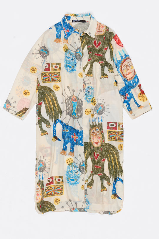 Ivory textured Big Mask straight cut dress