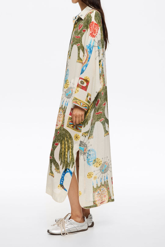 Ivory textured Big Mask straight cut dress