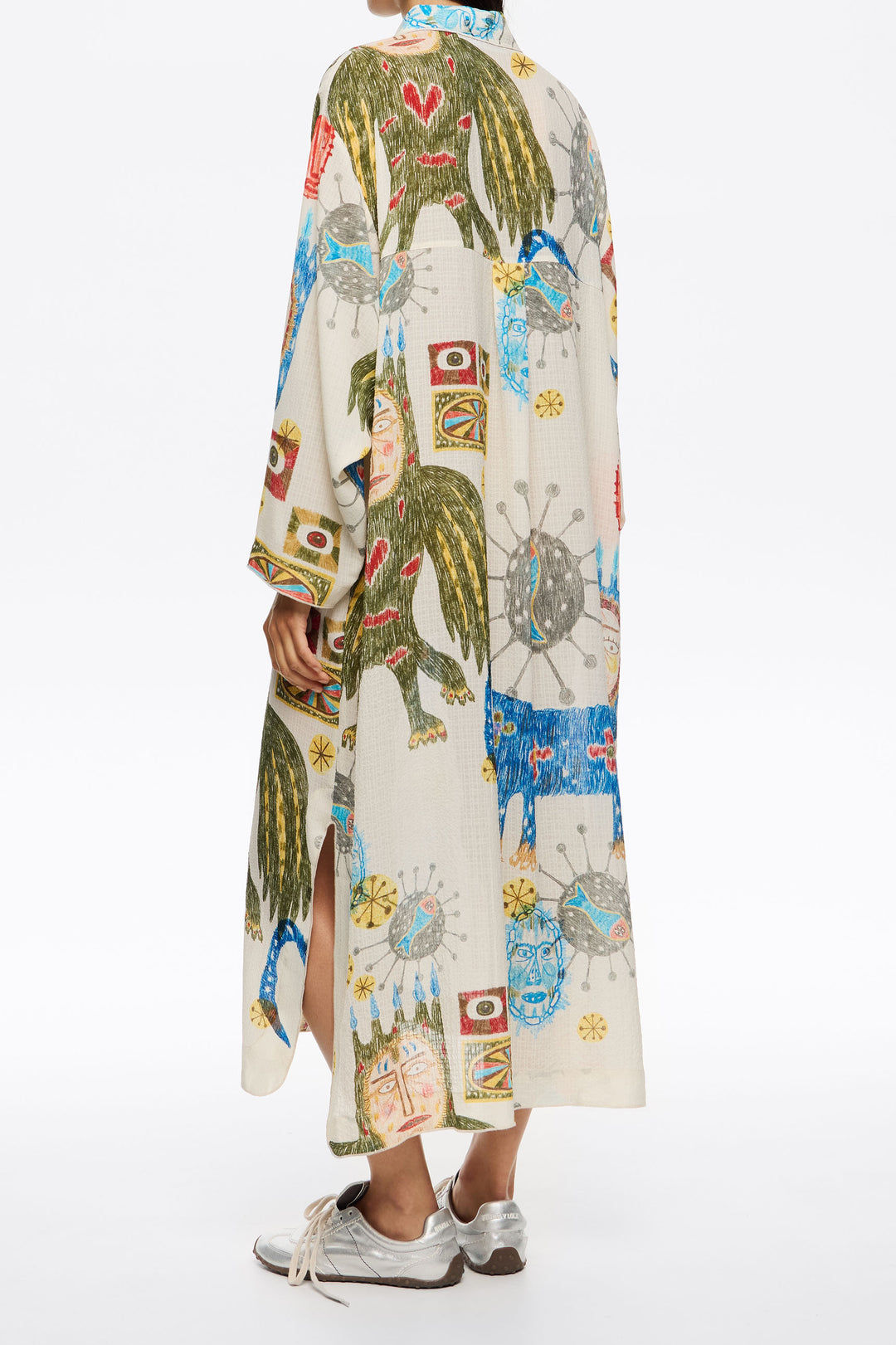 Ivory textured Big Mask straight cut dress