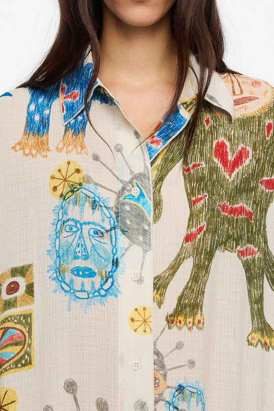 Ivory textured Big Mask straight cut dress