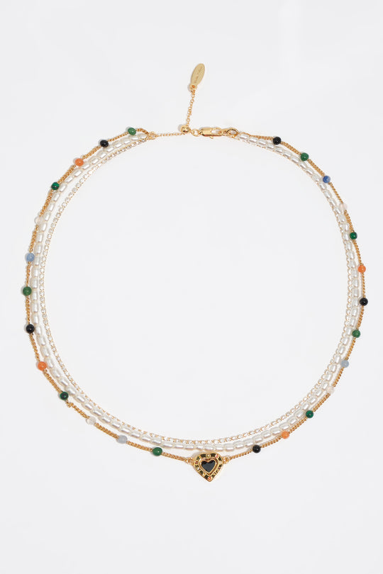 Triple stone necklace with heart logo