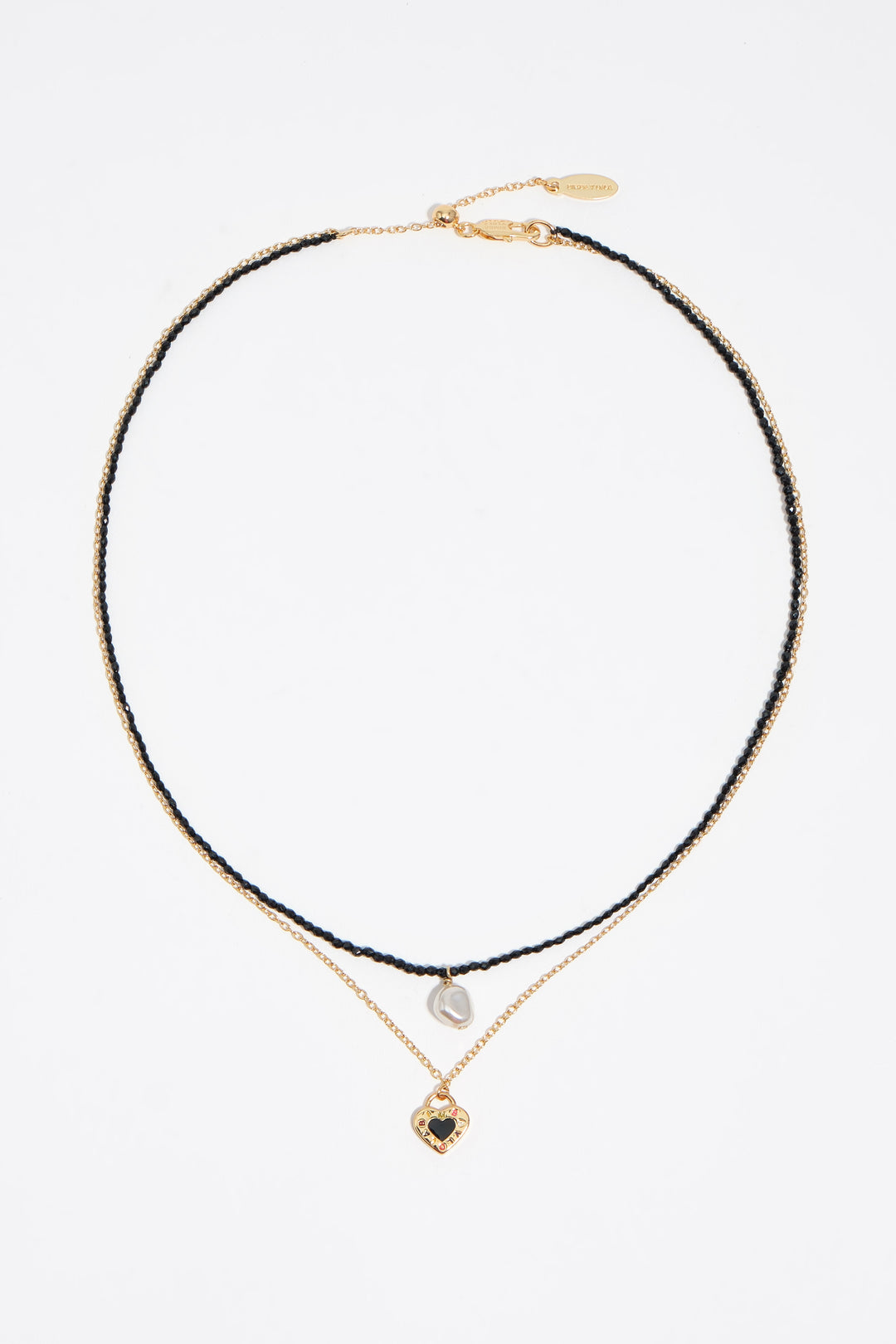 Double black crystals and pearl necklace