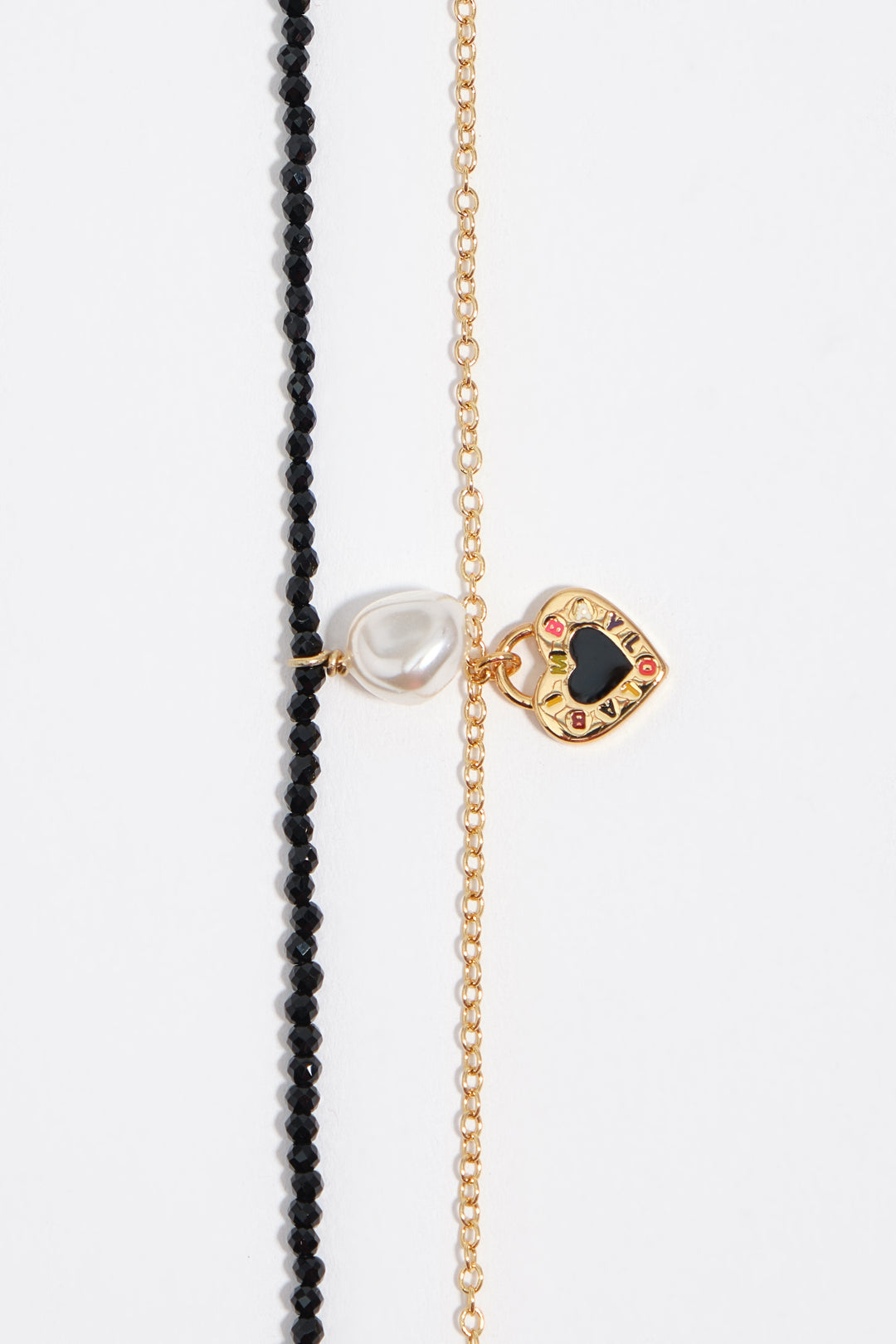 Double black crystals and pearl necklace